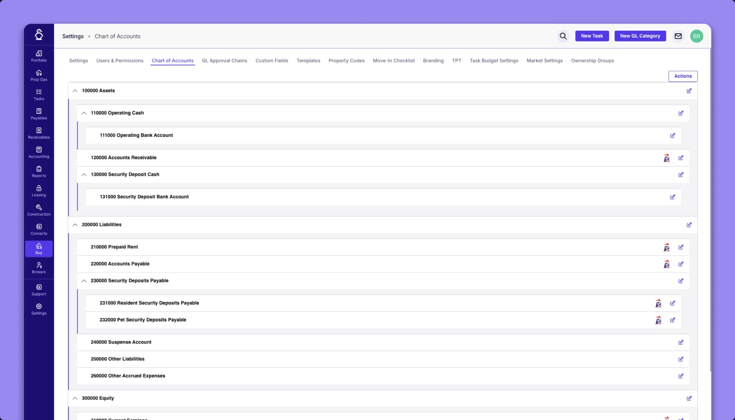 Chart of Accounts interface screenshot