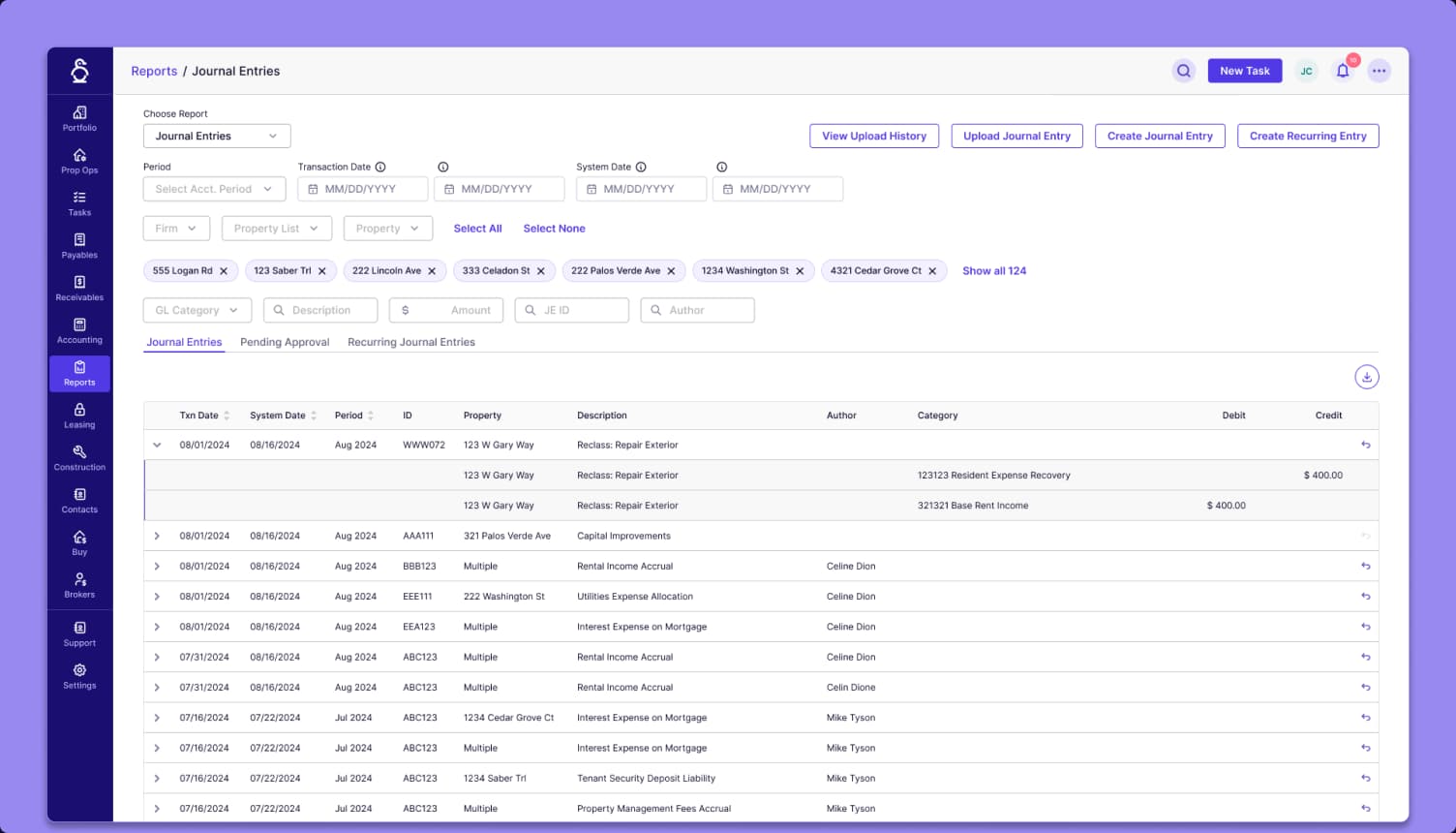 Financial and Operational Reporting interface screenshot