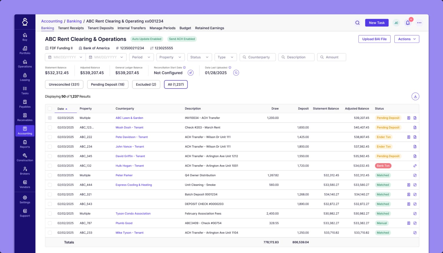 Treasury Management interface screenshot