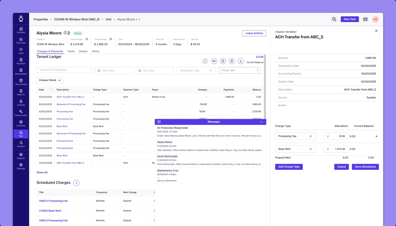 Lease Administration interface screenshot