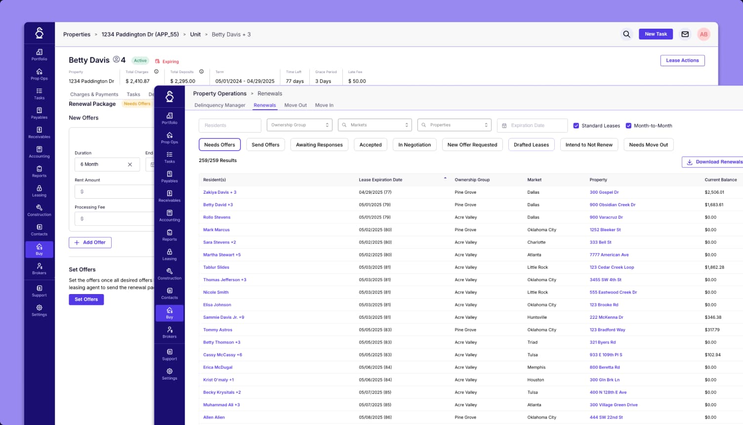 Renewal Management interface screenshot