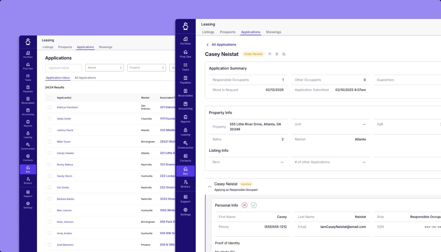 Screening and Applicant Management interface screenshot