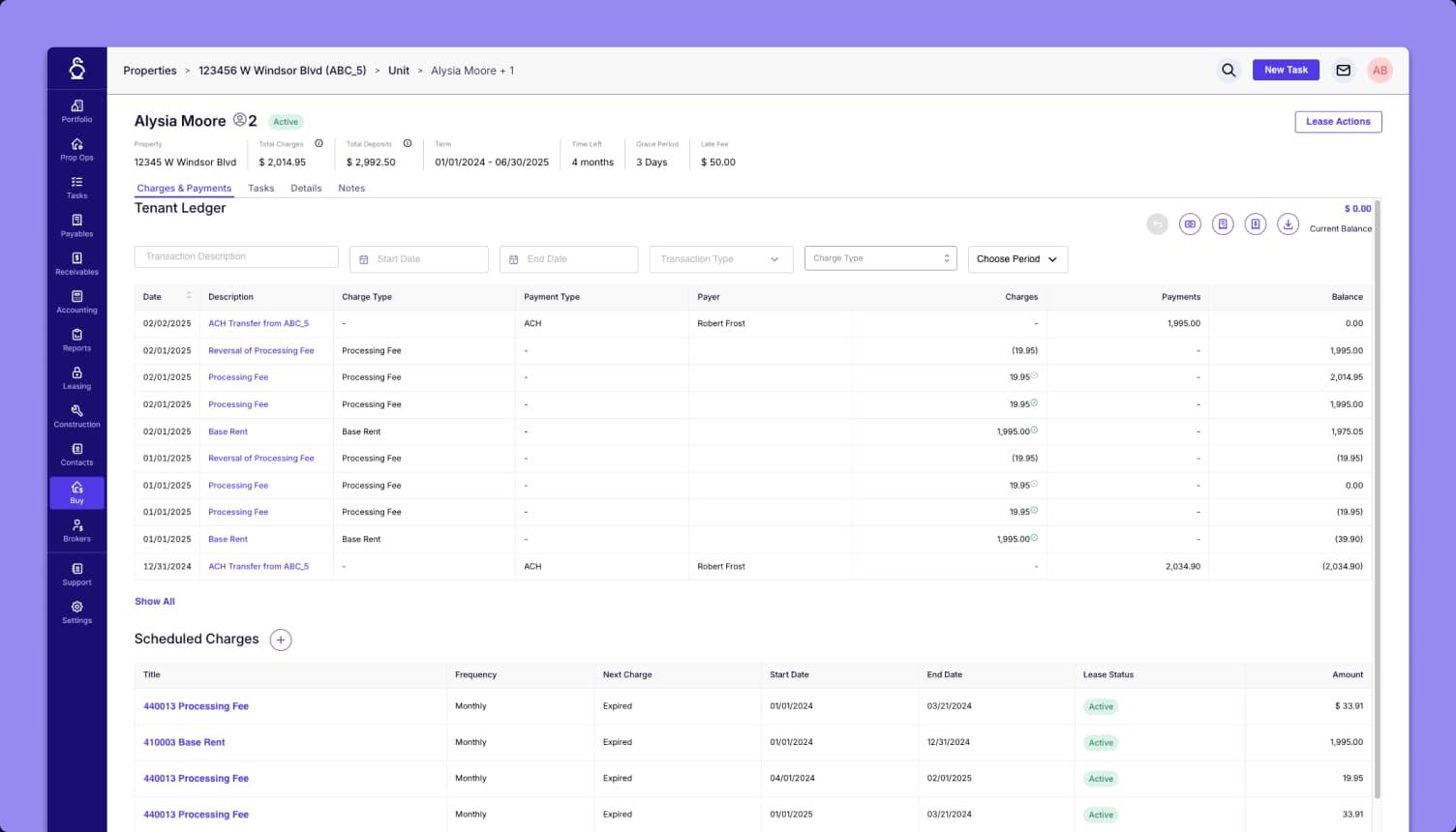 Tenant Ledger interface screenshot