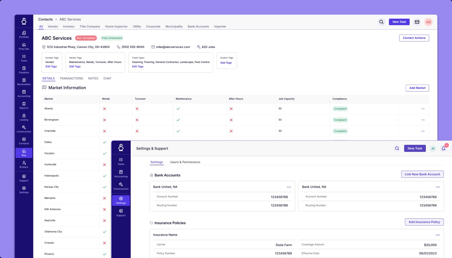 Vendor Compliance interface screenshot