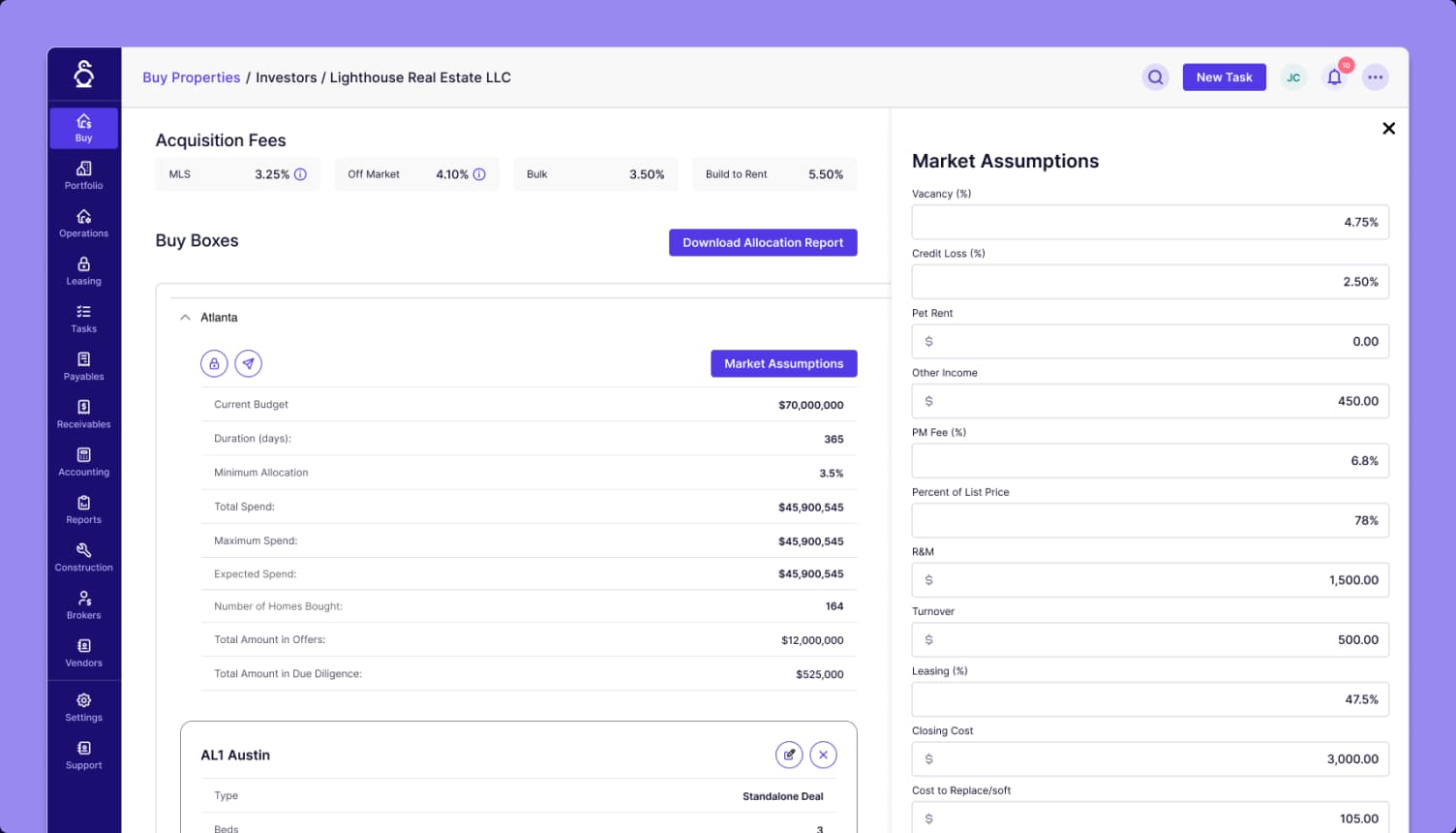 Investor Profiles & Buy Box interface screenshot